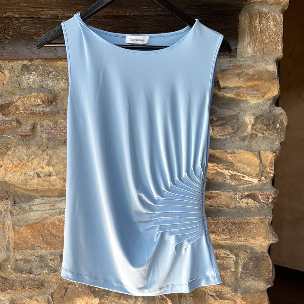 Calvin Klein Blue Ruched Sleeveless Tank Top